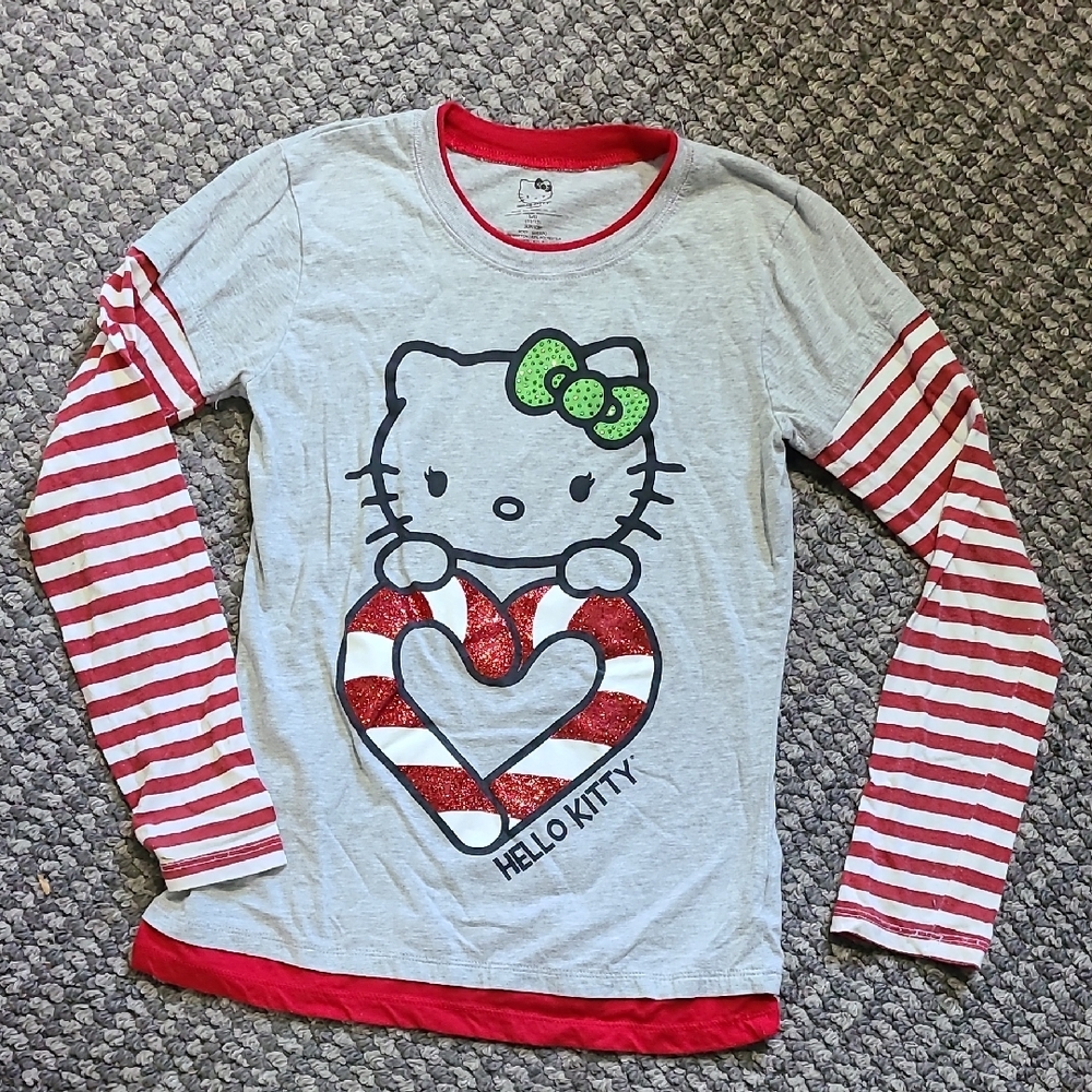 Hello Kitty Gray and Red Striped Kids Shirt